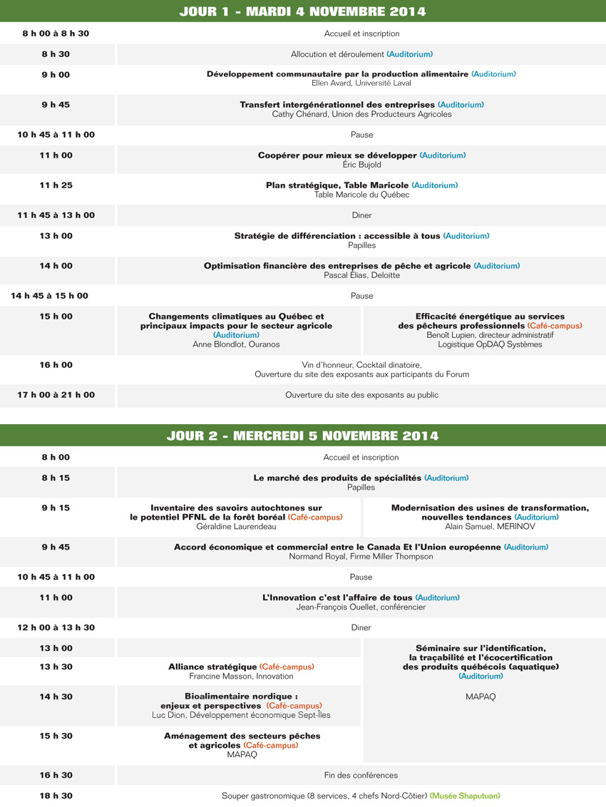 Programmation du Forum Bioalimentaire 2014